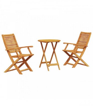 vidaXL Folding Bistro Set Folding 3 pcs Brown Solid Acacia Wood — Size: 60 cm table diameter, Model: 2x armchairs +round table