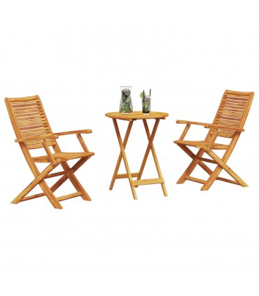 vidaXL Folding Bistro Set Folding 3 pcs Brown Solid Acacia Wood — Size: 60 cm table diameter, Model: 2x armchairs +round table