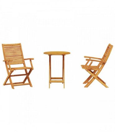 vidaXL Folding Bistro Set Folding 3 pcs Brown Solid Acacia Wood — Size: 60 cm table diameter, Model: 2x armchairs +round table