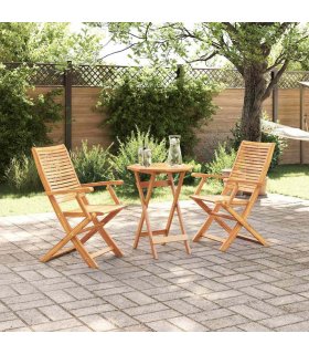 vidaXL Folding Bistro Set Folding 3 pcs Brown Solid Acacia Woo — Size: 60 cm table diameter, Model: 2x armchair +octagonal table