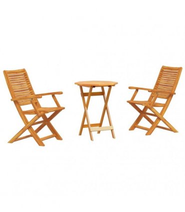 vidaXL Folding Bistro Set Folding 3 pcs Brown Solid Acacia Woo — Size: 60 cm table diameter, Model: 2x armchair +octagonal table