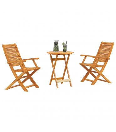 vidaXL Folding Bistro Set Folding 3 pcs Brown Solid Acacia Woo — Size: 60 cm table diameter, Model: 2x armchair +octagonal table