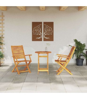 vidaXL Folding Bistro Set Folding 3 pcs Brown Solid Acacia Woo — Size: 60 cm table diameter, Model: 2x armchair +octagonal table