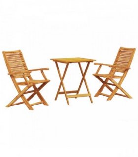 vidaXL Folding Bistro Set Folding 3 pcs Brown Solid Acacia Wood — Size: 60 cm table length, Model: 2x armchair +square table