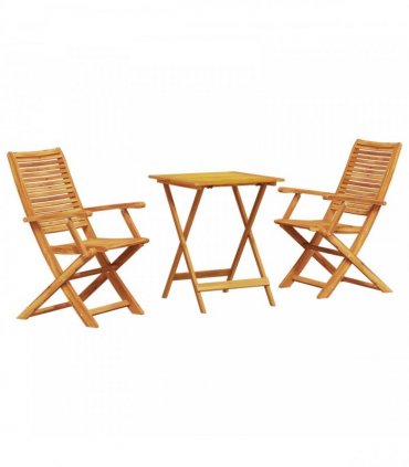 vidaXL Folding Bistro Set Folding 3 pcs Brown Solid Acacia Wood — Size: 60 cm table length, Model: 2x armchair +square table
