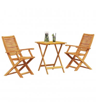 vidaXL Folding Bistro Set Folding 3 pcs Brown Solid Acacia Wood — Size: 60 cm table length, Model: 2x armchair +square table