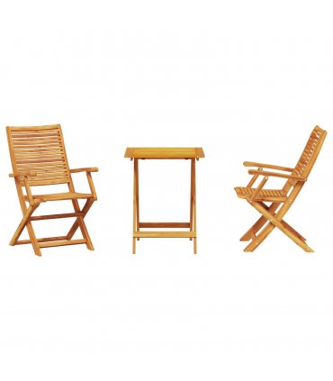 vidaXL Folding Bistro Set Folding 3 pcs Brown Solid Acacia Wood — Size: 60 cm table length, Model: 2x armchair +square table