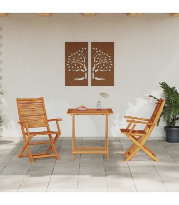 vidaXL Folding Bistro Set Folding 3 pcs Brown Solid Acacia Wood — Size: 70 cm long table, Model: 2x armchair +square table