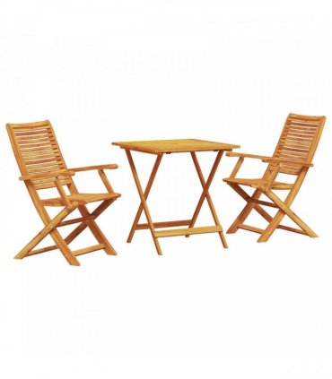 vidaXL Folding Bistro Set Folding 3 pcs Brown Solid Acacia Wood — Size: 70 cm long table, Model: 2x armchair +square table