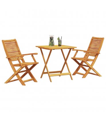 vidaXL Folding Bistro Set Folding 3 pcs Brown Solid Acacia Wood — Size: 70 cm long table, Model: 2x armchair +square table