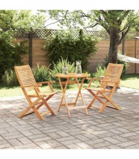 vidaXL Folding Bistro Set Folding 3 pcs Brown Solid Acacia Woo — Size: 70 cm table diameter, Model: 2 armchairs +octagonal table