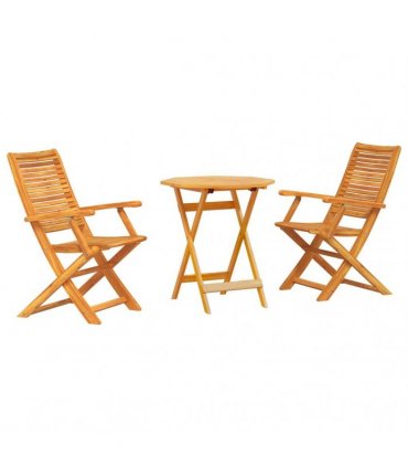 vidaXL Folding Bistro Set Folding 3 pcs Brown Solid Acacia Woo — Size: 70 cm table diameter, Model: 2 armchairs +octagonal table