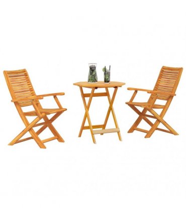 vidaXL Folding Bistro Set Folding 3 pcs Brown Solid Acacia Woo — Size: 70 cm table diameter, Model: 2 armchairs +octagonal table
