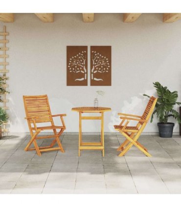 vidaXL Folding Bistro Set Folding 3 pcs Brown Solid Acacia Woo — Size: 70 cm table diameter, Model: 2 armchairs +octagonal table