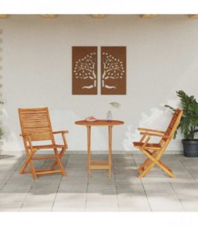 vidaXL Folding Bistro Set Folding 3 pcs Brown Solid Acacia Wood — Size: 70 cm table diameter, Model: 2x armchair +round table