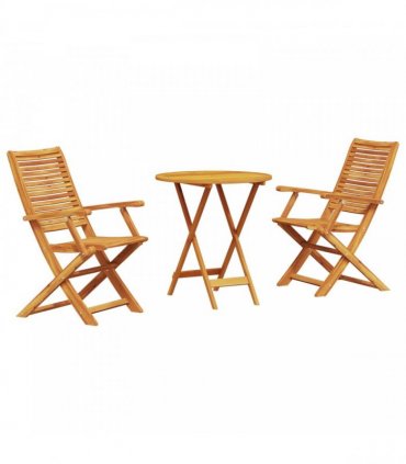 vidaXL Folding Bistro Set Folding 3 pcs Brown Solid Acacia Wood — Size: 70 cm table diameter, Model: 2x armchair +round table