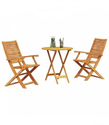 vidaXL Folding Bistro Set Folding 3 pcs Brown Solid Acacia Wood — Size: 70 cm table diameter, Model: 2x armchair +round table