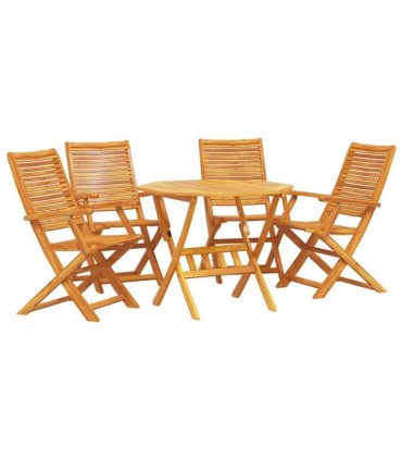vidaXL Garden Dining Set Folding 5 pcs Brown Solid Acacia Wood — Model: 4 armchairs +octagonal table