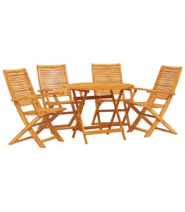 vidaXL Garden Dining Set Folding 5 pcs Brown Solid Acacia Wood — Model: 4x armchair +round table