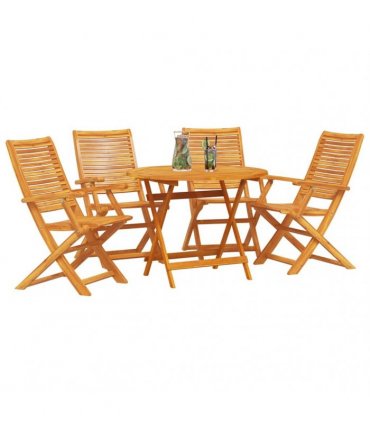 vidaXL Garden Dining Set Folding 5 pcs Brown Solid Acacia Wood — Model: 4x armchair +round table