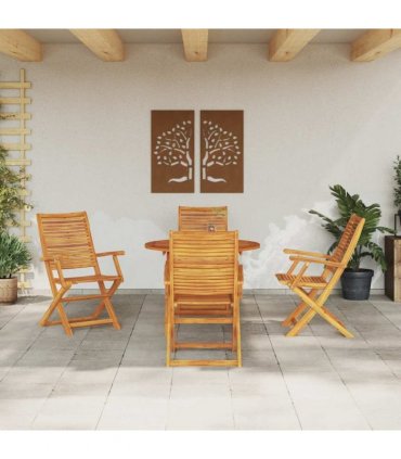 vidaXL Garden Dining Set Folding 5 pcs Brown Solid Acacia Wood — Model: 4x armchair +round table