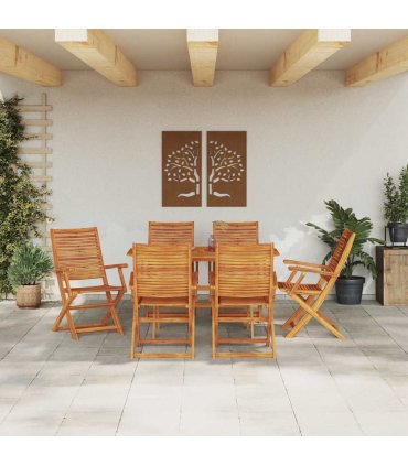 vidaXL Garden Dining Set Folding 7 pcs Brown Solid Acacia Wood — Model: 6x armchair +table