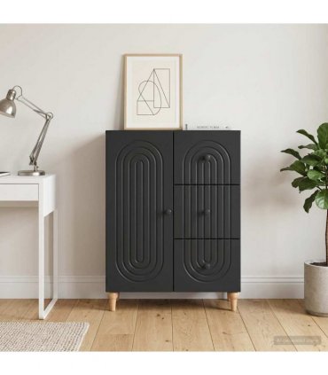 vidaXL Sideboard with Drawer Black 66 x 34.5 x 90 cm Engineered Wood — V0672158148
