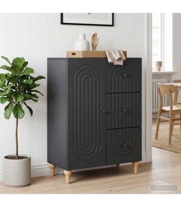 vidaXL Sideboard with Drawer Black 66 x 34.5 x 90 cm Engineered Wood — V0672158148