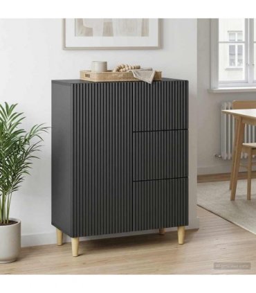 vidaXL Sideboard with Drawer Black 66 x 34.5 x 90 cm Engineered Wood — V0672158401