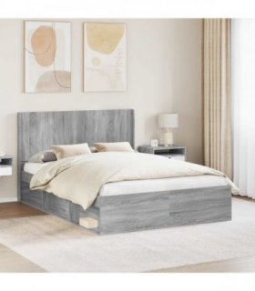 vidaXL Bed Frame with Storage and Headboard 2 pcs Engineered Wood — Colour: Grey sonoma, Size: 140 x 190 cm