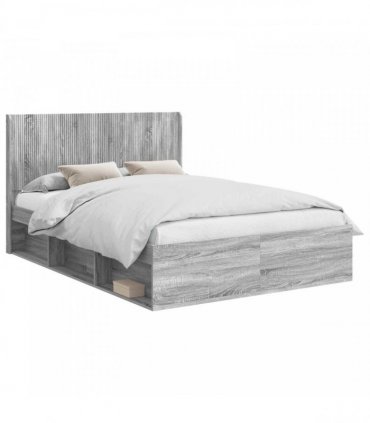vidaXL Bed Frame with Storage and Headboard 3 pcs Engineered Wood — Colour: Grey sonoma, Size: 160 x 200 cm