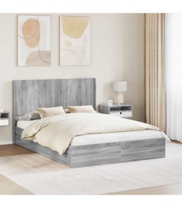 vidaXL Bed Frame with Storage and Headboard Grey Sonoma 160 x 200 cm