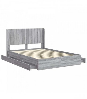 vidaXL Bed Frame with Storage and Headboard Grey Sonoma 160 x 200 cm