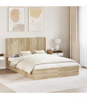 vidaXL Bed Frame with Storage and Headboard 2 pcs Engineered Wood — Colour: Sonoma oak, Size: 140 x 200 cm — V0672158538