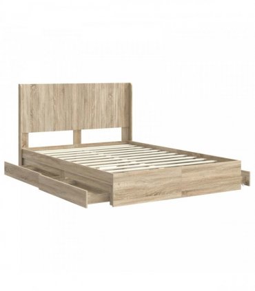vidaXL Bed Frame with Storage and Headboard 2 pcs Engineered Wood — Colour: Sonoma oak, Size: 140 x 200 cm — V0672158538