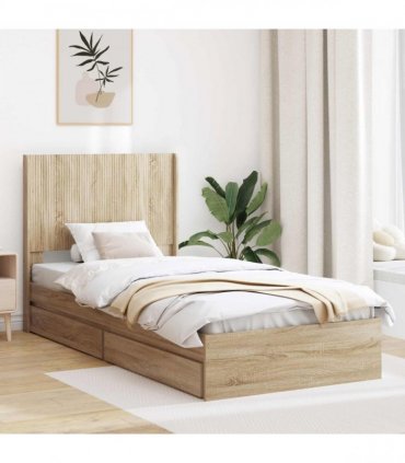 vidaXL Bed Frame with Storage and Headboard Sonoma Oak 75 x 190 cm — V0672158541