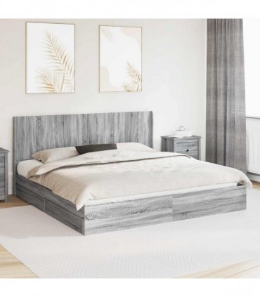 vidaXL Bed Frame with Storage and Headboard Grey Sonoma 180 x 200 cm