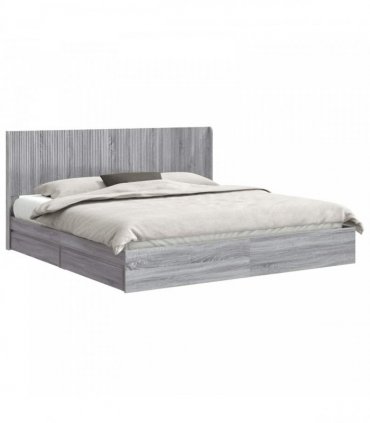 vidaXL Bed Frame with Storage and Headboard Grey Sonoma 180 x 200 cm