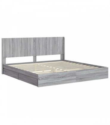 vidaXL Bed Frame with Storage and Headboard Grey Sonoma 180 x 200 cm