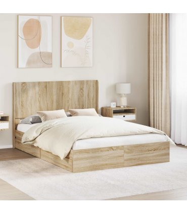 vidaXL Bed Frame with Storage and Headboard Sonoma Oak 160 x 200 cm