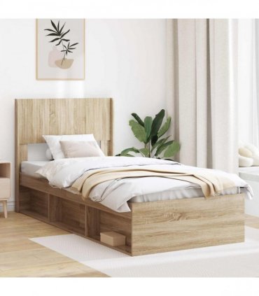 vidaXL Bed Frame with Storage and Headboard Sonoma Oak 75 x 190 cm — V0672158577
