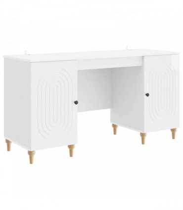 vidaXL Desk with Shelf Gloss White 142.5 x 50 x 75 cm Engineered Wood — Colour: High gloss white