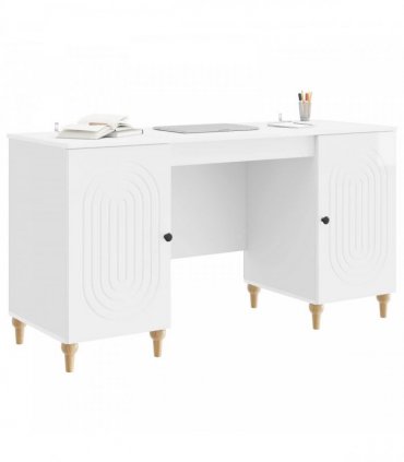 vidaXL Desk with Shelf Gloss White 142.5 x 50 x 75 cm Engineered Wood — Colour: High gloss white