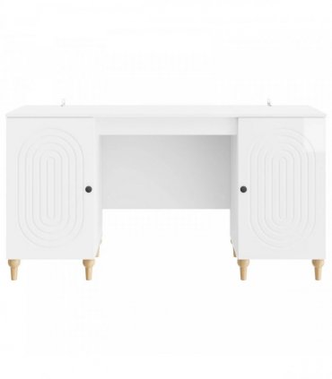 vidaXL Desk with Shelf Gloss White 142.5 x 50 x 75 cm Engineered Wood — Colour: High gloss white