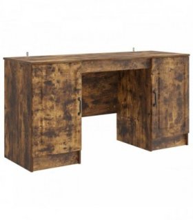 vidaXL Desk with Shelf Smoked Oak 142.5 x 50 x 75 cm Engineered Wood