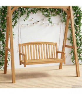 vidaXL Swing Bench 114 x 61 x 61.5 cm Solid Teak Wood Natural — Model: with rose pattern