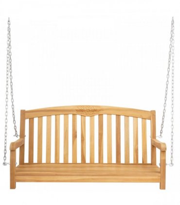 vidaXL Swing Bench 114 x 61 x 61.5 cm Solid Teak Wood Natural — Model: with rose pattern