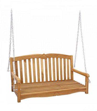 vidaXL Swing Bench 114 x 60 x 60.5 cm Solid Teak Wood Natural — Model: with shell pattern
