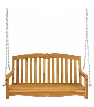 vidaXL Swing Bench 114 x 60 x 60.5 cm Solid Teak Wood Natural — Model: with shell pattern