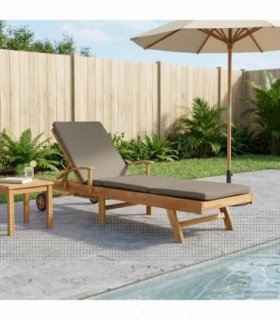 vidaXL Sun Lounger with Cushion 100% Polyester Solid-Teak — Colour: Brown and taupe, Model: without table